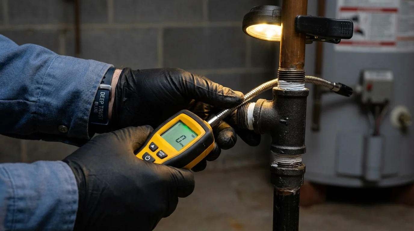 Gas leak detection with electronic sniffer by Johns Plumbing LLC in Morrisonville