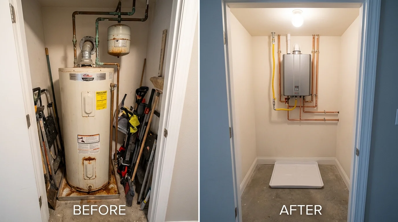Tank water heater versus wall-mounted tankless unit comparison for Morrisonville, NY homeowners