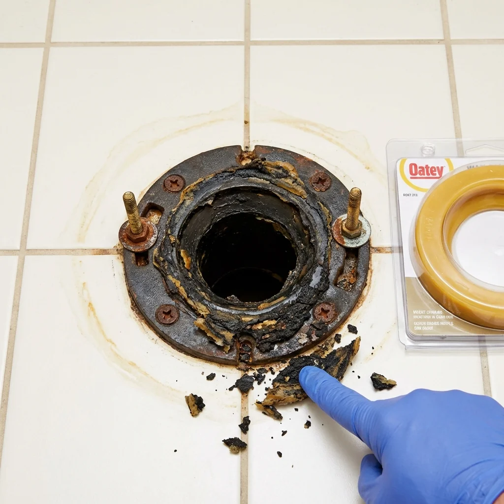 Failed wax ring showing water seepage at the base of a toilet in a Morrisonville, NY home